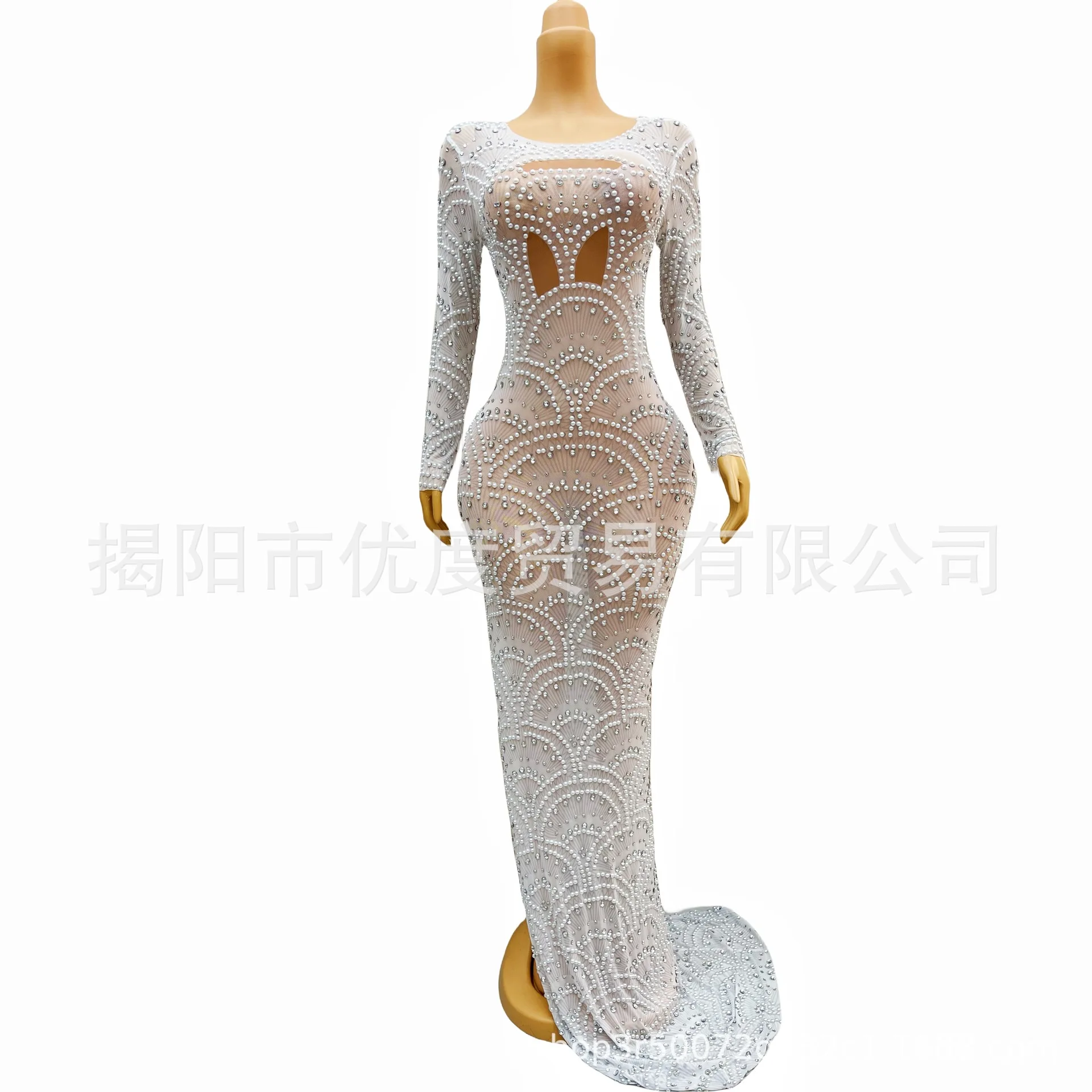 

Fairy Wind Flashing Side Split Tail Perspective Temperament Dress Cocktail Party Night Performance Waves Luxury Dresses For Prom