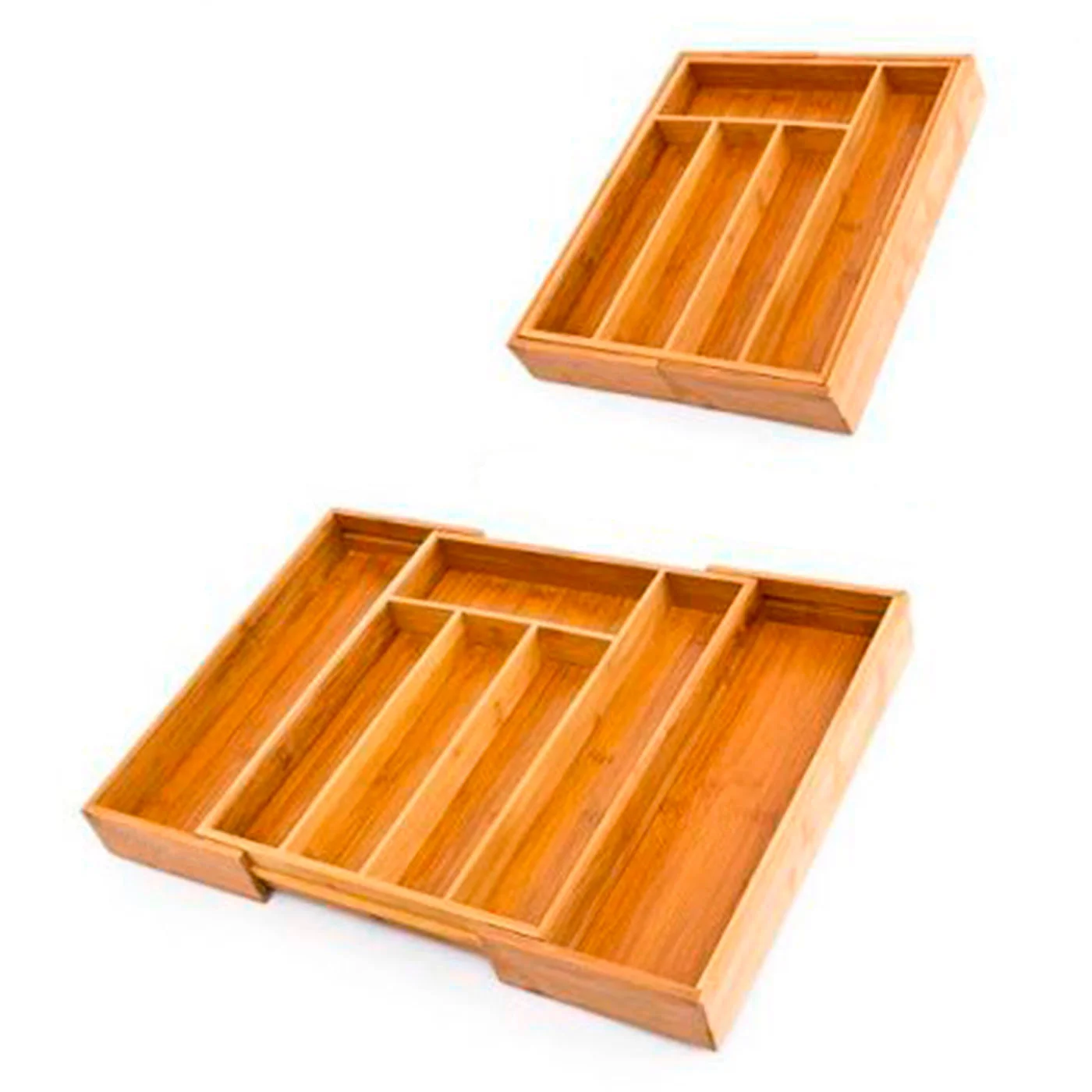 Bamboo Cutlery Organizer Extendable 5 to 7 Compartments, 46x43x5 cm. Tray, Tool Holder made