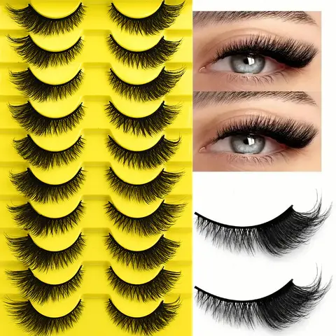 10 Pairs False Eyelashes 6D Super Fluffy Wispy Faux Mink Eyelashes Cat Eye Effect Dramatic Lashes Eyelash Extension Makeup