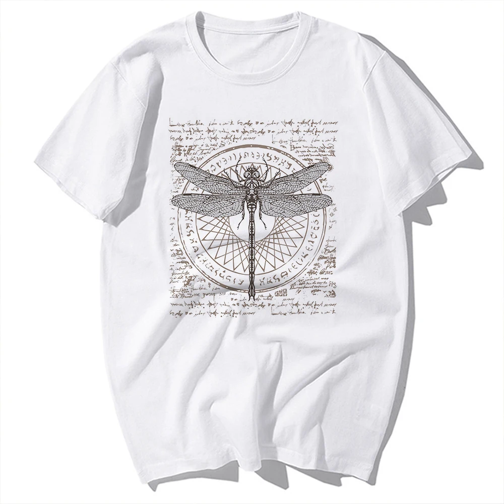 Ancient Science Dragonfly,Funny Vintage Geek T Shirt Men,White Casual Cool Mystic Symbol T-shirt,Unisex Tee, Breathable Print