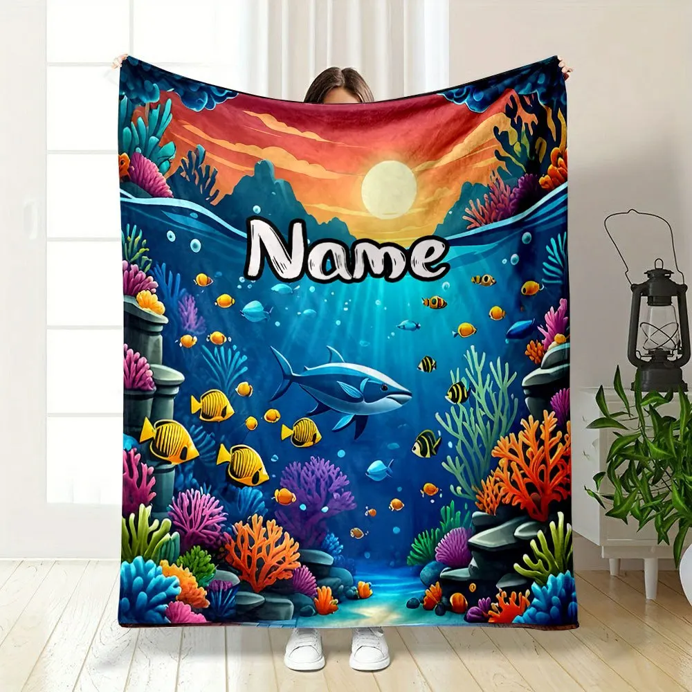 Aesthetic Ocean Coral Reef Throw Blanket Plush Microfiber Tropical Sea Life Marine Underwater Sunset Beach Cozy Kids Decor Gift