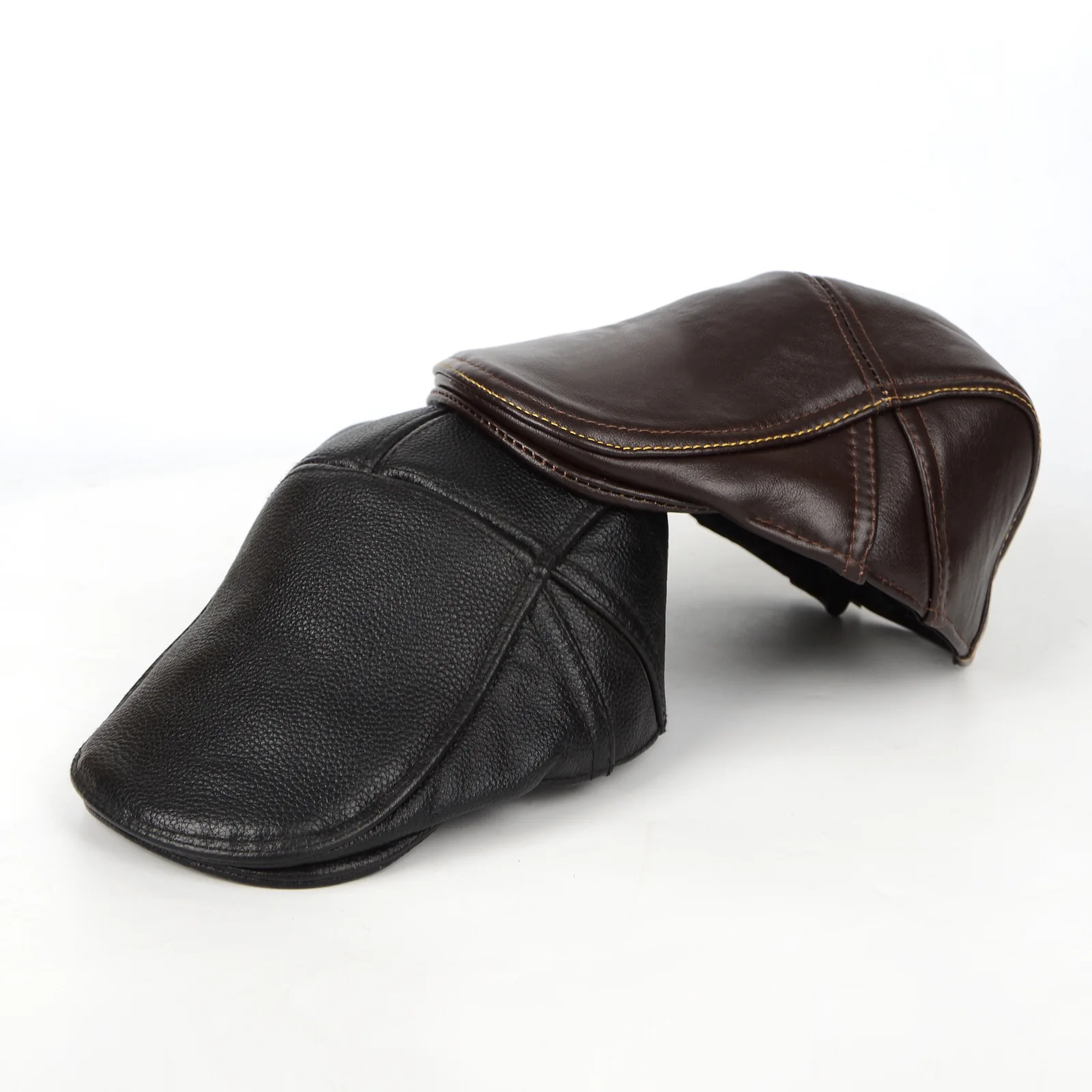 

New Arrival Top Layer Sheepskin Duckbill Hat Men's Leather Berets Fashionable and Casual Caps Forward Hat