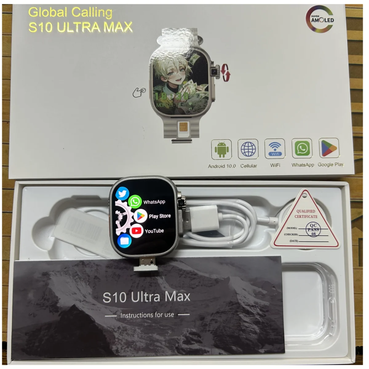 GoldenSpike S10 Ultra Max Smartwatch 5G Android Smart Watch mit 2,26'' Amoled-Bildschirm 800W Drehkamera Simkartensteckplatz Videoanruf
