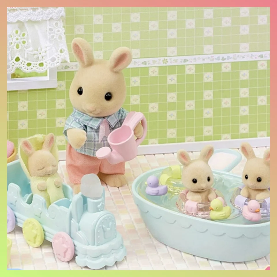 2024 New Sembel Family Milk Rabbit Triplets Bath Set Girl Play House Simulation Children'S Toy Doll Toys Gift Families Family