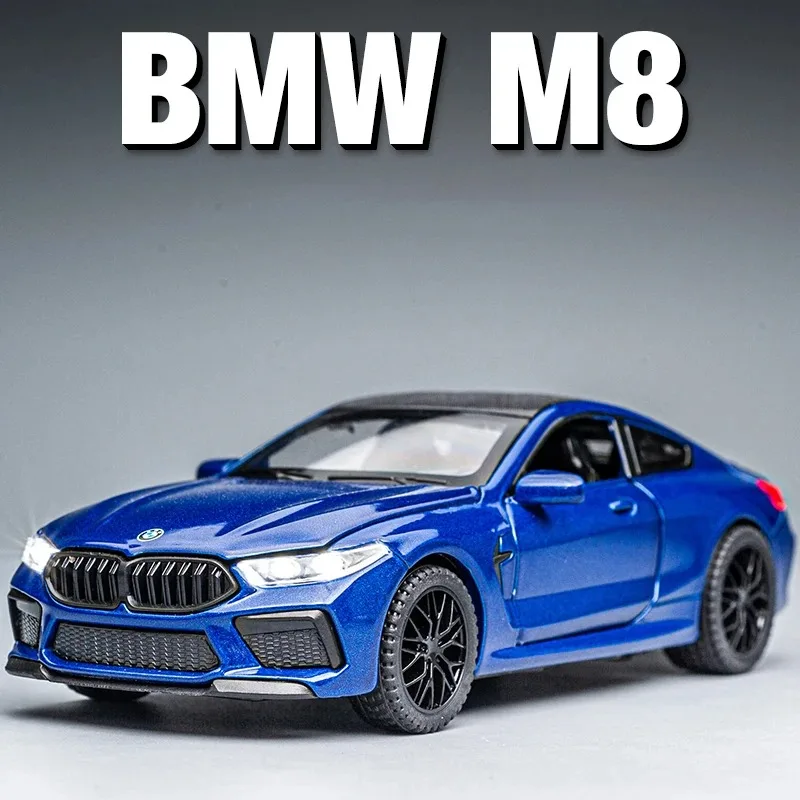 

1:32 BMW M8 IM Суперкар из сплава, литье под давлением и игрушечный транспорт, металлическая игрушечная модель автомобиля, звуковая и световая коллекция, детские игрушки