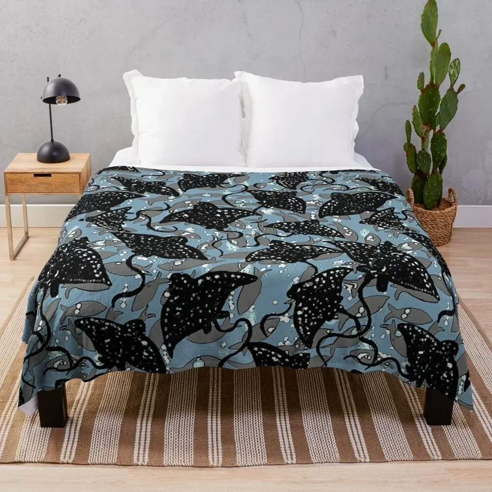 

Black Spotted Eagle Ray School of Fish Pattern Throw Blanket Soft Warm Blanket Gift for Grandparents