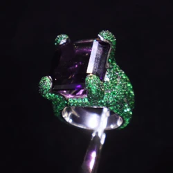ARIGAYA High Craft 925 Sterling Silver With Green Zircon Inlaid Created Large Purple Gemstones Rings Luxury Fine Jewelry