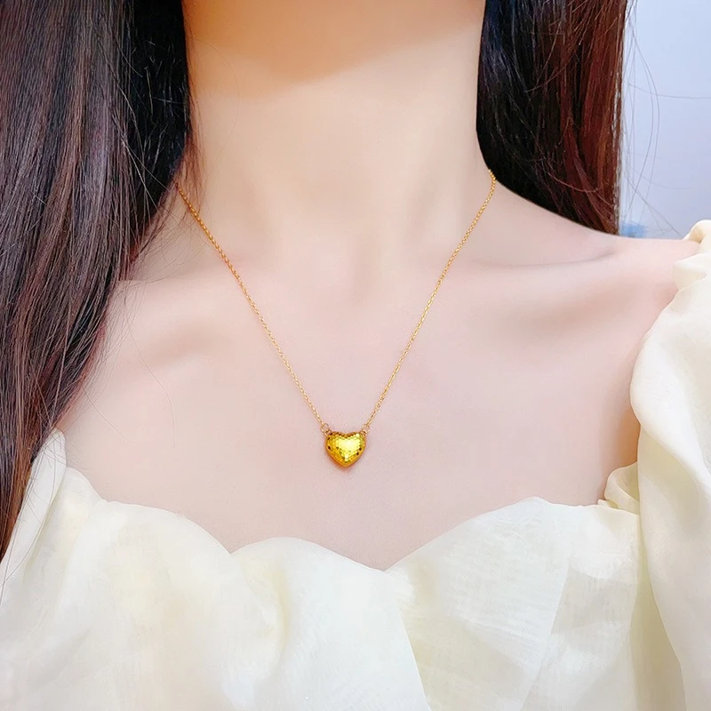 Elegant Kt14 Gold Color Love Heat Necklace Chain for Women Wedding Birthday Shiny Necklace Jewelry Accessories Gifts Not Fade