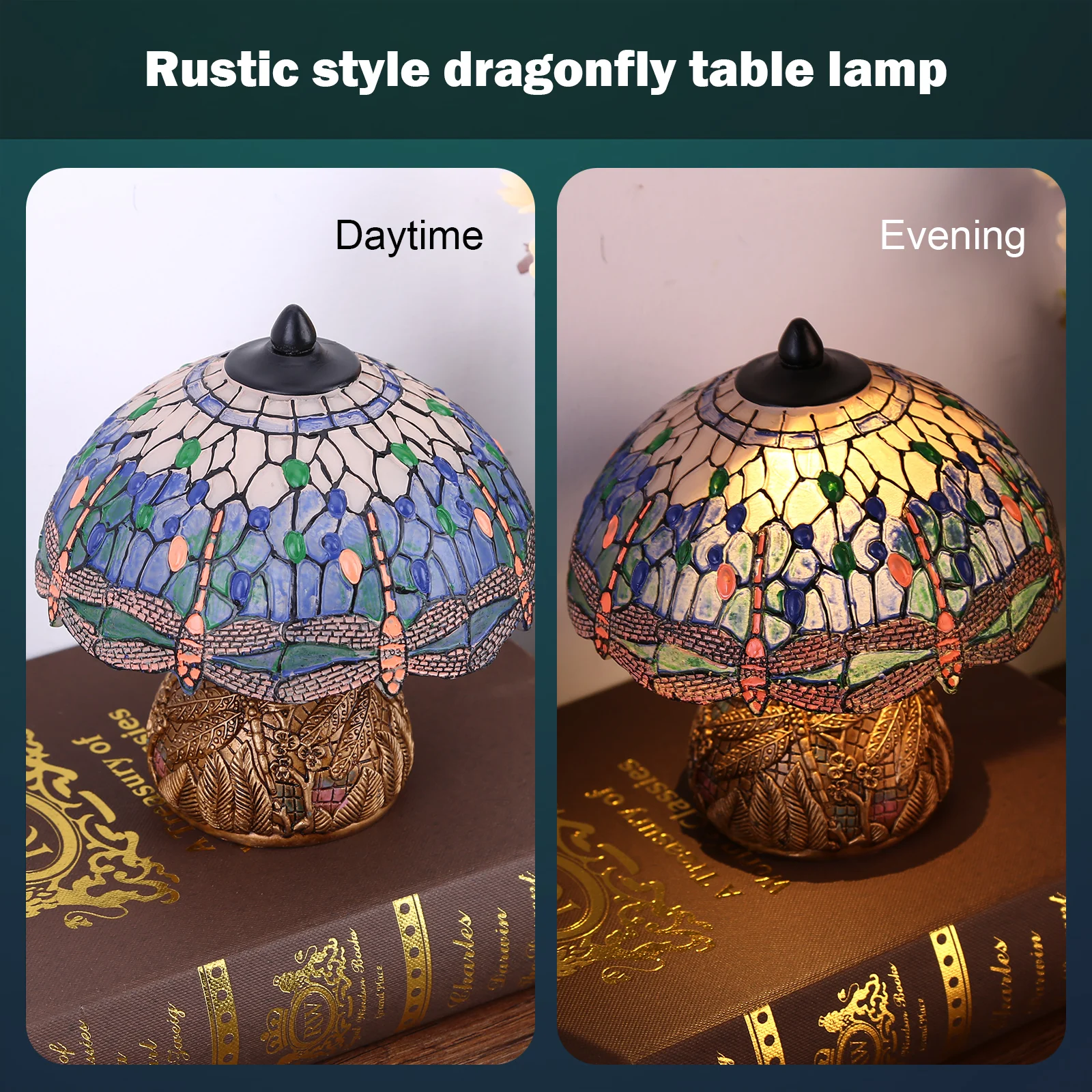 Dragonfly Style Table Lamp Bedside Night Antique Luxurious Desk Light Bedroom Living Room for Bedroom