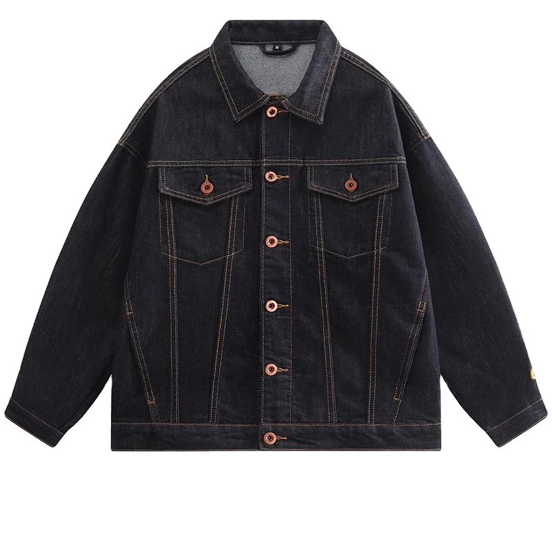

Denim Embroidered Casual Denim Coat Men's High Street Fashion Vintage Loose Jacket Plus-size Cargo Clothes