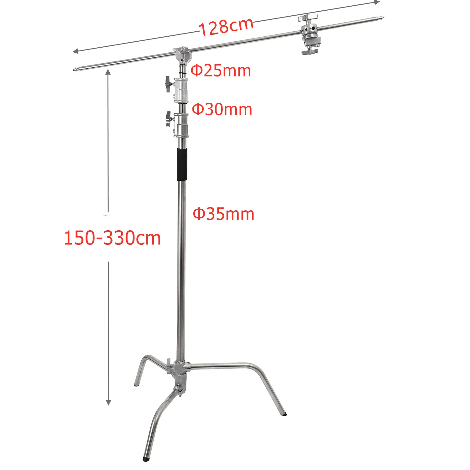Dudukan lampu baja tahan karat 3.3M 130in, dudukan Tripod c-stand dengan 1,28m, lengan Boom fotografi kaki ajaib untuk lampu sorot, Softbox, lampu kilat