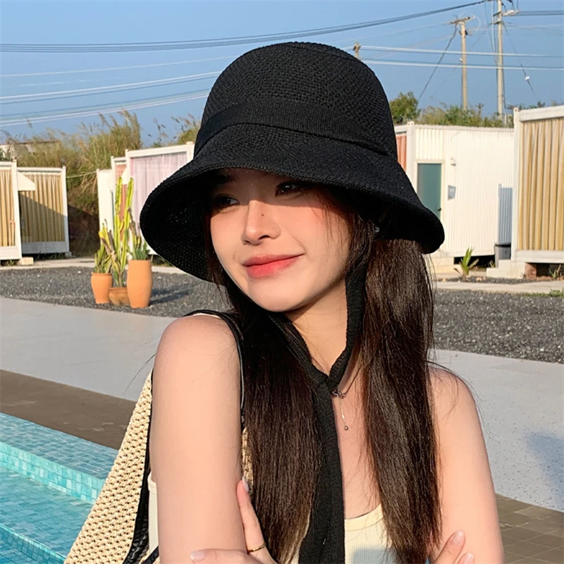 Beach Korean Straw Hat Summer Women Visor Bucket Hat Fisherman Hat Hand weaving Panama Girl Fishing Chapeau Sun Hats for Women