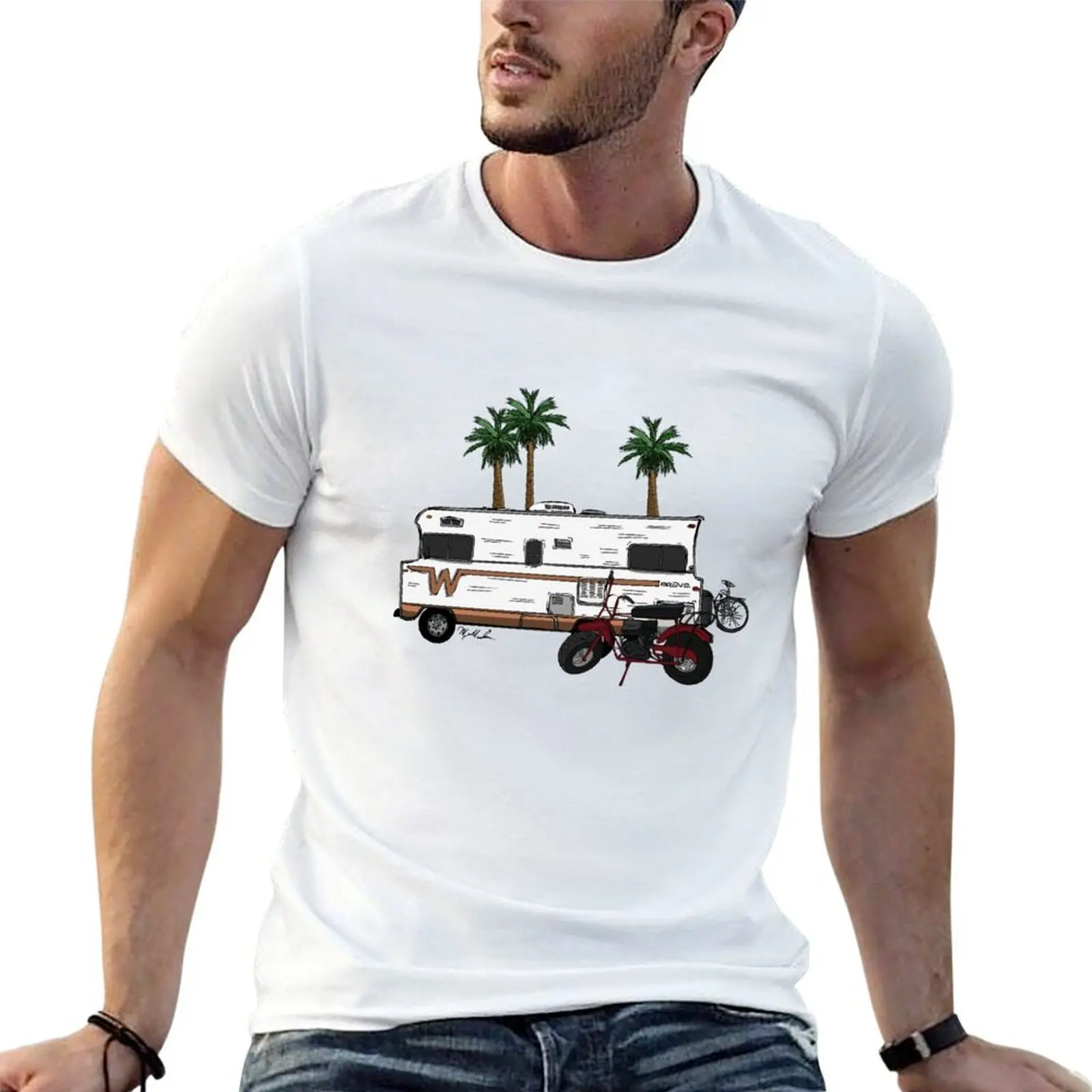 Camiseta Winnebago Brave com palmeiras, camisetas para homem, camisetas engraçadas de algodão, camiseta de humor negro, camiseta masculina simples