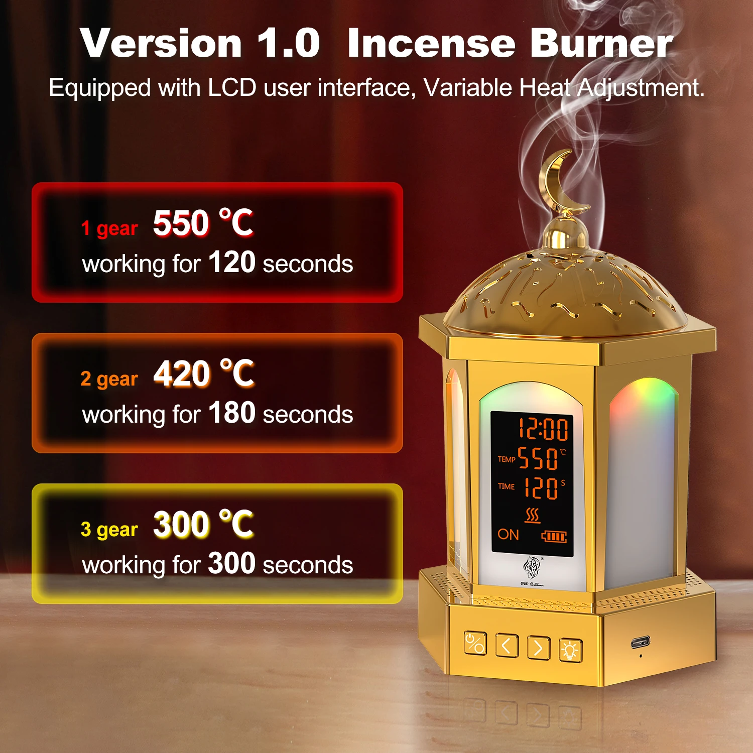 New Bakhoor Burner Long-lasting, Electric Aroma Diffuser, USB-Rechargeable Arabic Incense Burner with LED Display