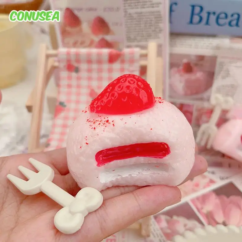 Antistress Foods Strawberry Cake Food Play Soft Squeeze Toys for Kids Adults Fidgets Toys Stress Relief Game Play Girls Gifts