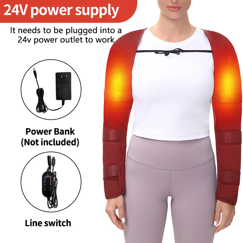 Verwarmingskussen voor schoudermassage, ultralange verwarmde polsbandage, elleboogverwarmingskussen met 3 trillingen en warmte-instellingen AC-adapter