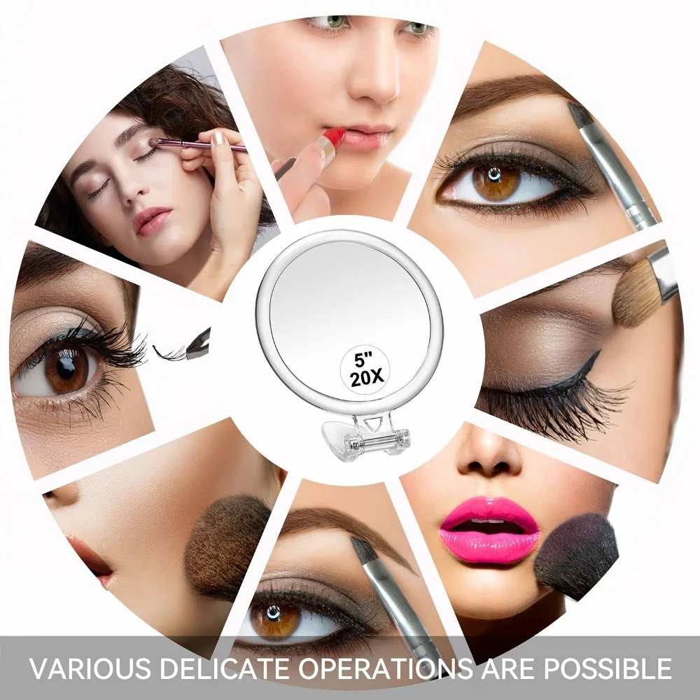 Doppelseitiger, zusammenklappbarer Handspiegel mit Vergrößerung, Reisespiegel, Sockel, Frau, der Make-up-Spiegel mit 1X+30X Vintage übernimmt