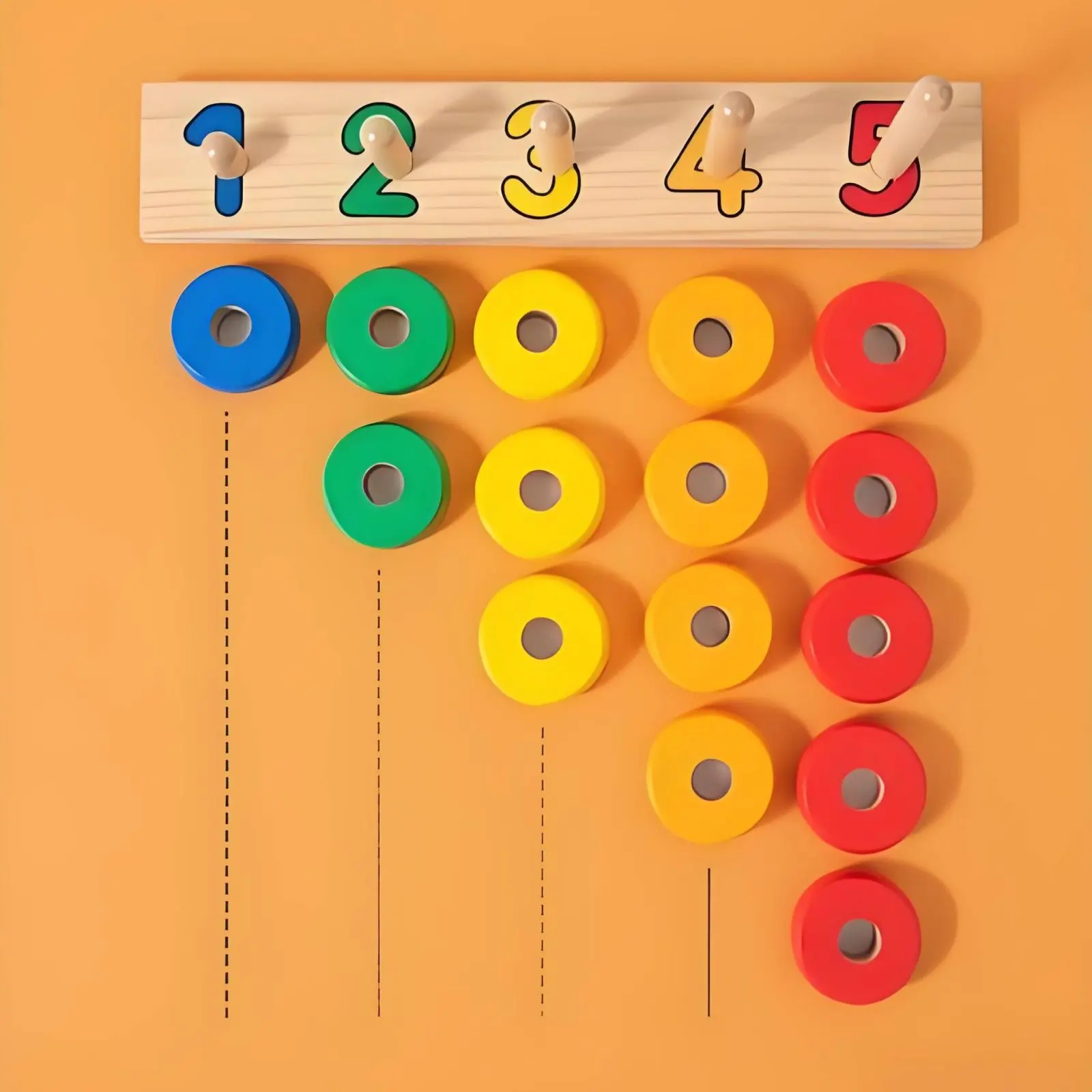 Wooden Peg Hoop Peg Set Dense Wood Color Sorting Stackable Rings Child-Centered Number Challenge Board Bright Hues Educational