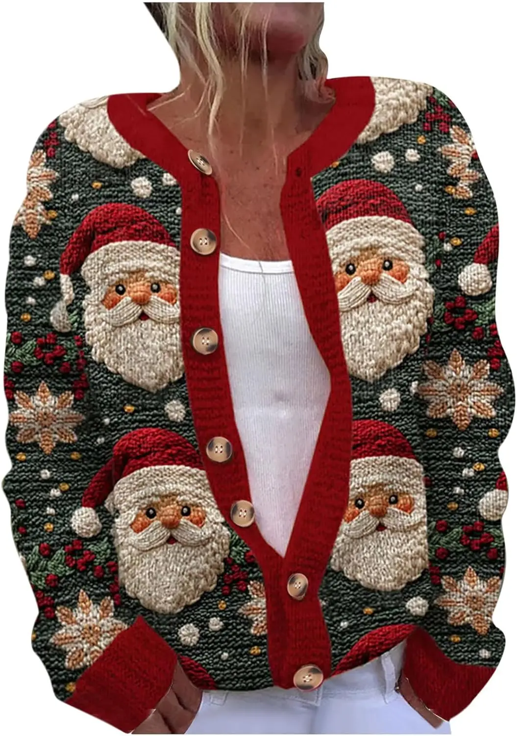 Cross border foreign trade independent station autumn new cardigan jacket single breasted button 3D printed Christmas snowman ja