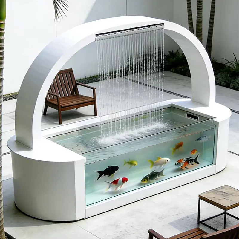 Balcony stainless steel fish pond flower box metal flowing water ornament outdoor terrace courtyard water feature waterfall wate