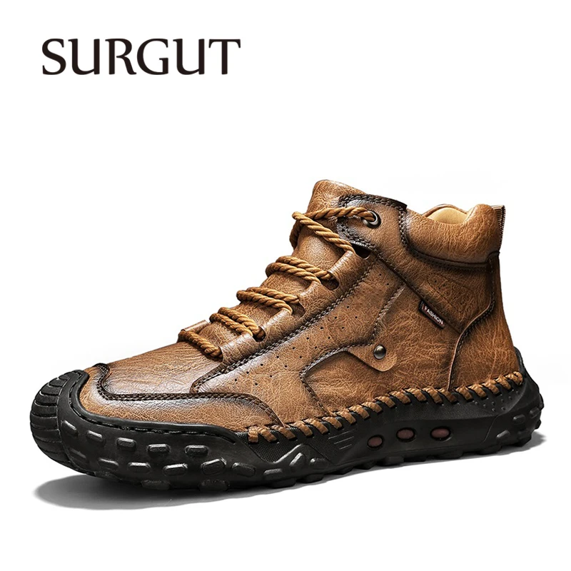 SURGUT Autumn Men Ankle Boots Microfiber Upper Light Cushion Wear-Resistant Heel Trend Match Plus Size 38-48