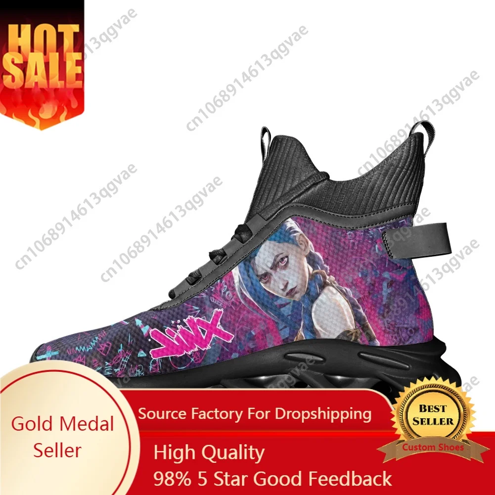 

Anime Game Characters Arcane-Jinx High Top Flats Sneakers Mens Womens Sports Running Shoes Lace Up Mesh Footwear Custom Shoe