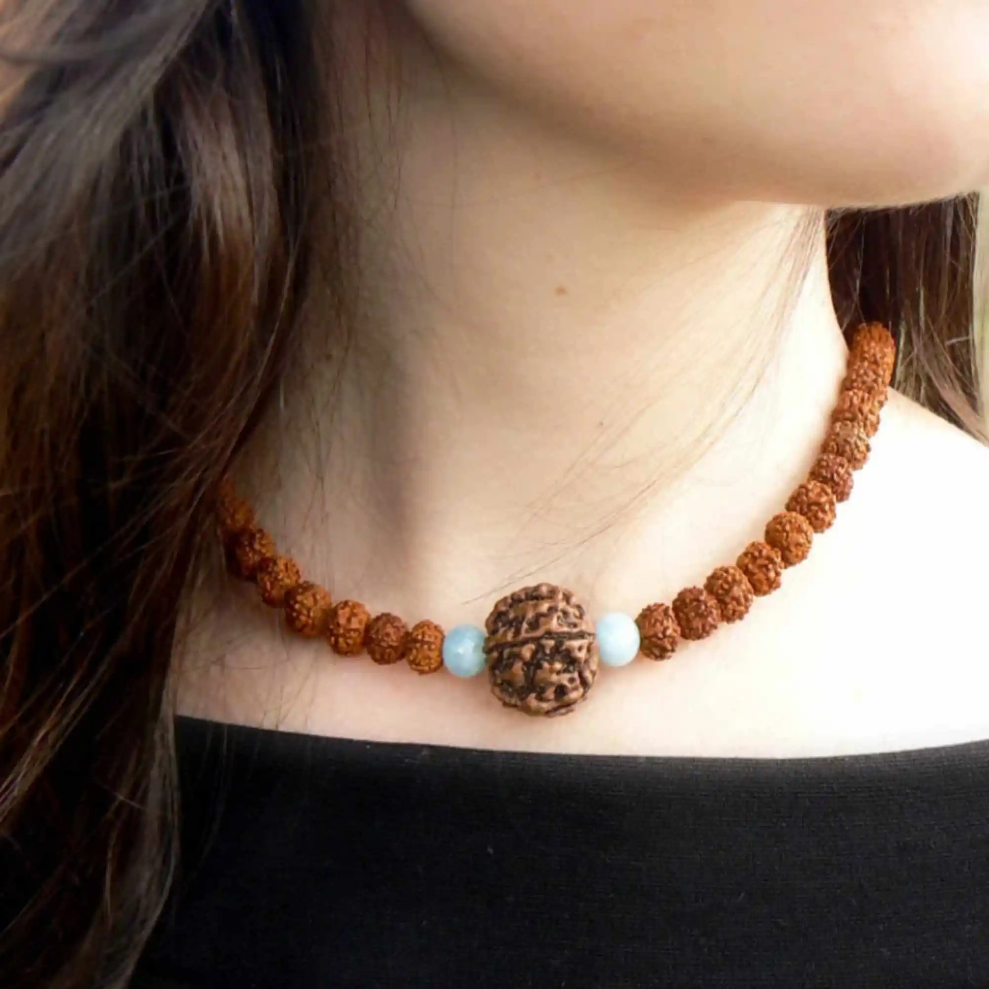 Fashion brown round Nepali Rudraksha Aquamarine Pendant Christmas Bless Mental Elegant Relief Fancy Cuff All Saints' Day