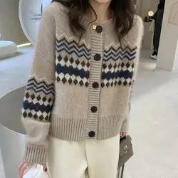 Simplicity Loose Knitting Cardigan Coat Women Autumn Winter Office Lady O-neck Long Sleeve Sweater Trend All-match Knitting Tops