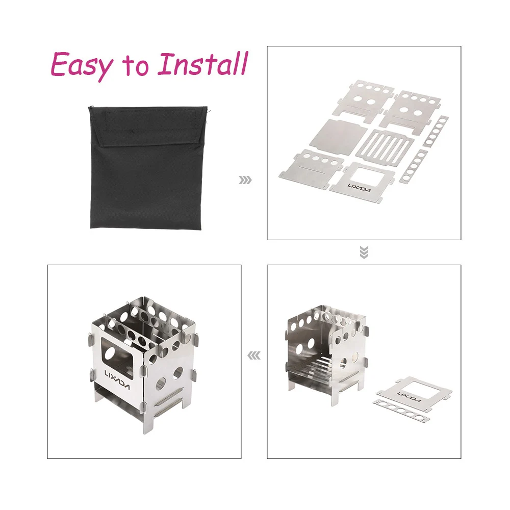 في الهواء الطلق المحمولة الفولاذ المقاوم للصدأ للطي شواء الشواء الجرف صغير الفحم نزهة موقد التيتانيوم الخشب موقد في الهواء الطلق #6