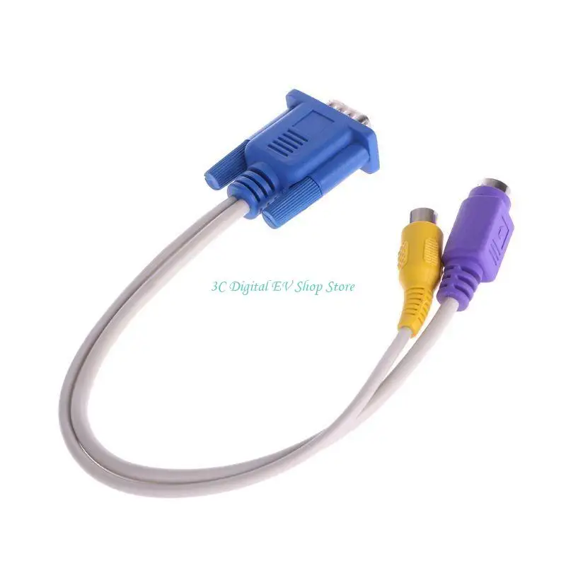 E74D Av out Converter Cable VGA Male to S-Video RCA AV Converter Cable Adapter