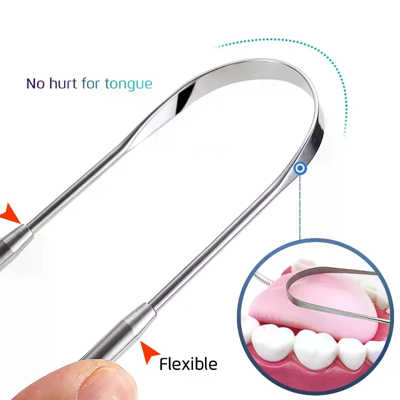 Stainless Steel Tongue Scraper Set Reusable Metal Tongue Cleaner For Oral Hygiene, Fresh Breath Tongue Scraper For Adults
