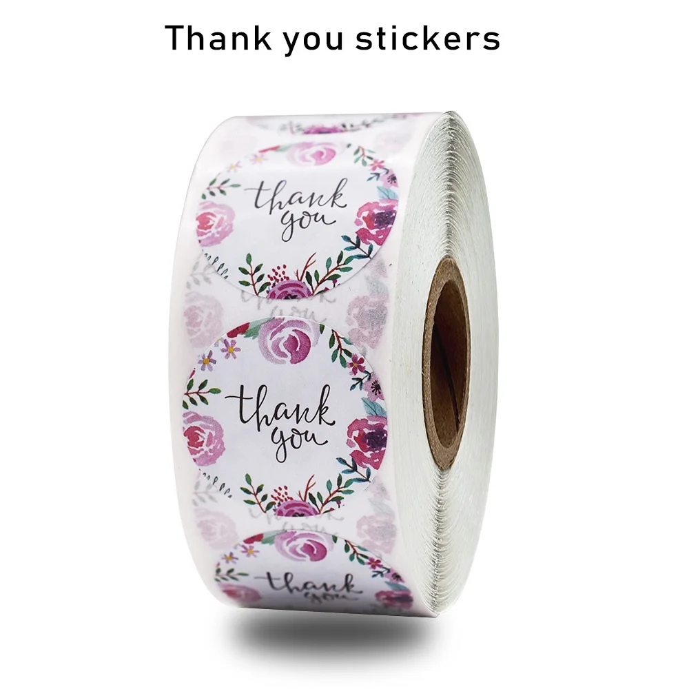 Pink Paper Labels Stickers Foil Thank You Wedding Rolls 1 Inch Envelope Seals Handmade Cute Stationery