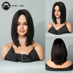 Black Short Straight Hair Women Wig Mid Parting Bob Wig Heat Resistant Synthetic Wigs Lolita Cosplay Party Daily Female Wig