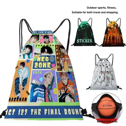 Kpop N-NCT 127 Print Drawstring Bags Party Gift Bags, Drawstring Backpacks Sports Gym Travel Leisure Use