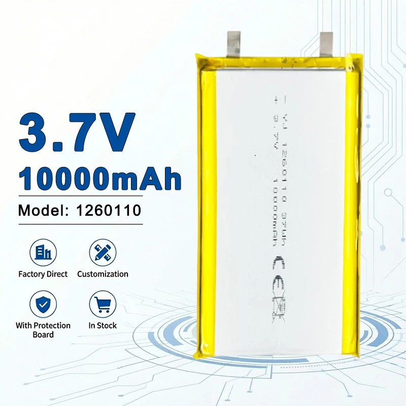 

Аккумулятор LiPo 1260110 3.7V 10000mAh высокой емкости для повербанков и портативной электроники 7565121 9060100 126090
