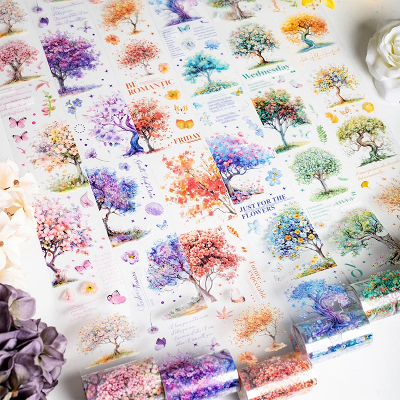 PET Tape Romantic Cherry Blossom Spring Flower Tree Tape Creative Hand Account Background Collage DIY Greeting Card Decoration