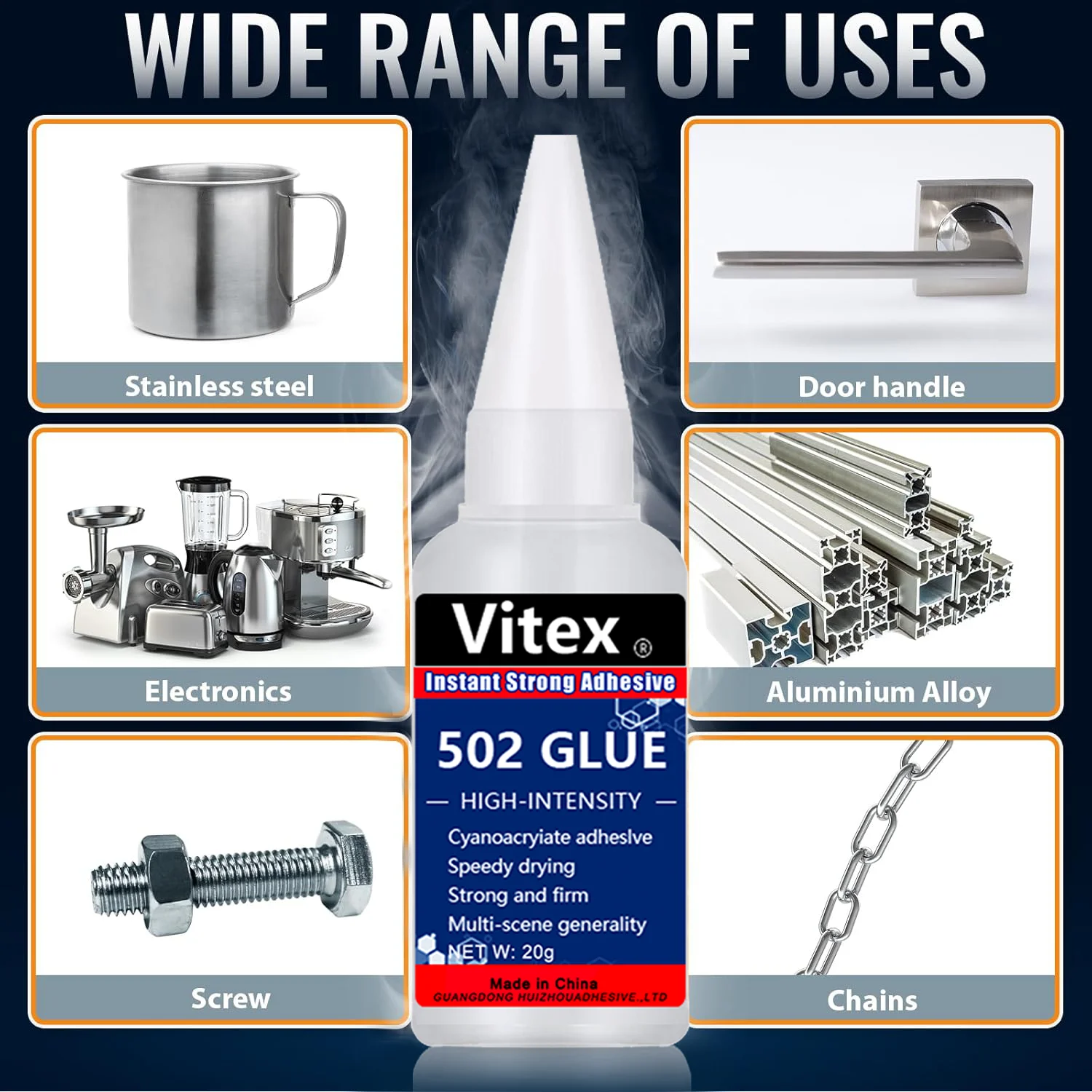 Metal super glue, specially designed for metal, plastic and wood, waterproof, heat-resistant, transparent glue.