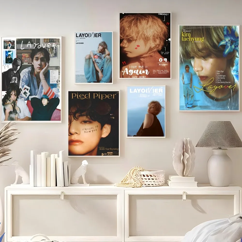 Singer Kpop K-Kim T-Tae H-Hyung V Layover DIY Sticky Poster Fancy Wall Sticker for Living Room Bar Decoration Wall Decor