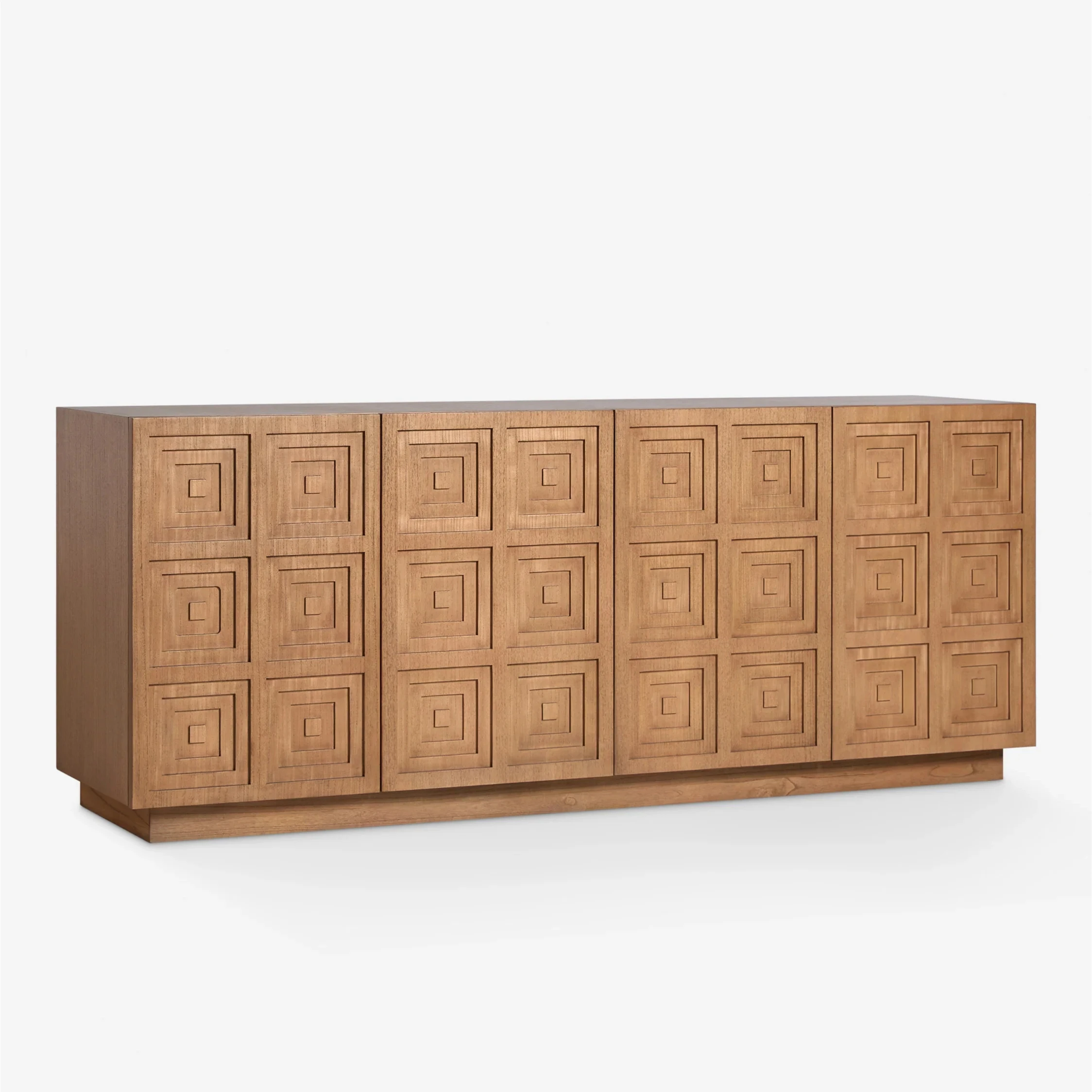 ^Retro 3D Relief Solid Wood Sideboard with Designer Geometric Cube Storage TV Cabinet