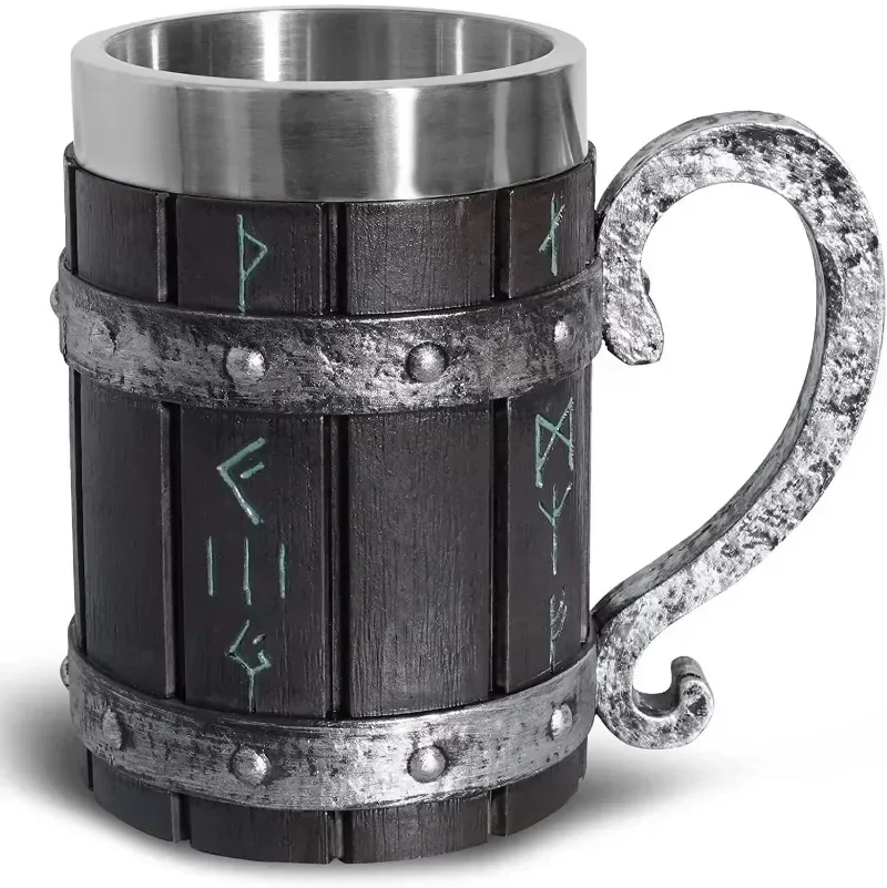 

Viking Vintage Oak Barrel Beer Mug Stein with Stainless Steel Liner Coffee Cup Tea Mug Large Capacity Mug Pub Bar Party Gift