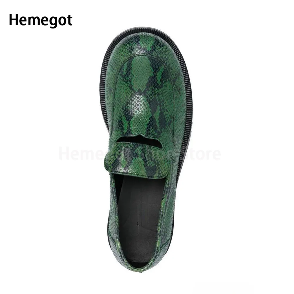 Round Toe Chunky Loafers Flat Men Shoes Retro Casual Green Black Man Shoes Slip-On Summer Comfortable Breathable Shoes