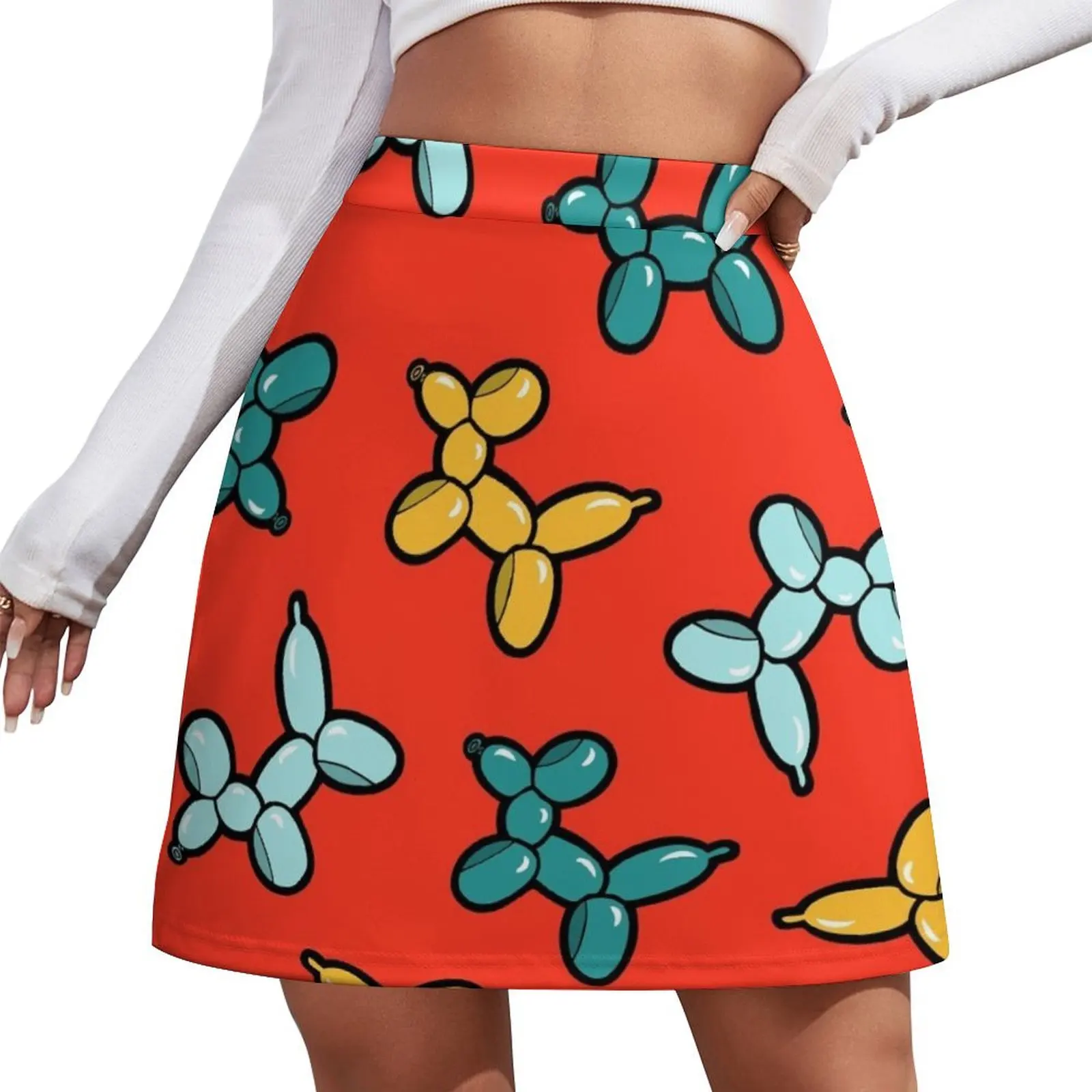 

Balloon Animal Dogs Pattern in Red Mini Skirt short skirt women's golf wear summer elegant social women's skirts Mini Skirt