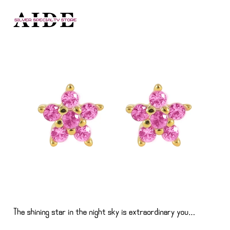 AIDE 925 Sterling Silver Pink Zircon Hoops Earrings For Women 2021 Jewelry Enamel Piercing Earings Gift Boucle Oreille Femme CZ