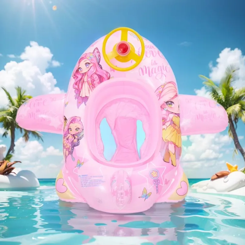 Baby Swimming Ring with Cartoon Pattern Inflatable Pool Floating Seat Circle with Steering Wheel Summer Water Toys Supplies