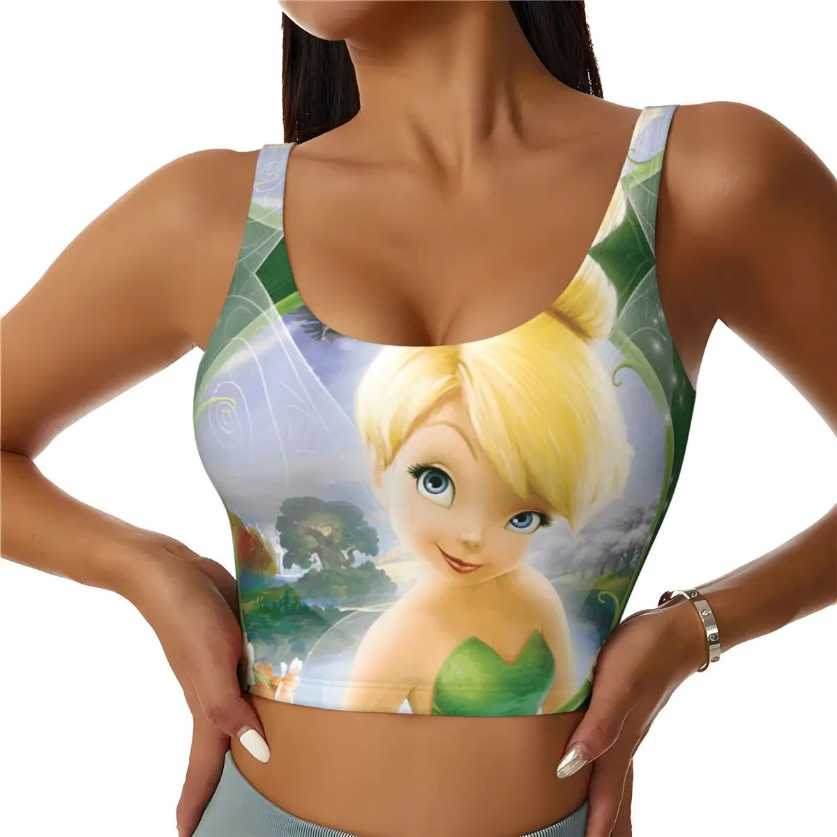 

Спортивный бюстгальтер-топ для женщин с принтом «Тинкербелл» из мультфильма, для высокоинтенсивных тренировок и йоги