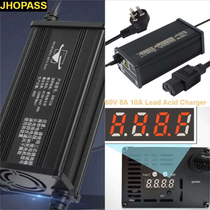 

HD 60V 8A 10A Smart LCD Lead Acid Battery Charger for Four-wheeler NEV EV Motorcycle E-bike Car 110V or 220V UK US EU AU Plug