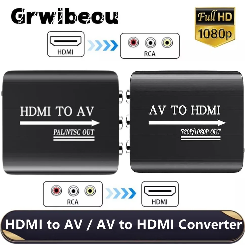 Caja adaptadora de vídeo HDMI a AV RCA CVSB L/R compatible con salida NTSC PAL 1080P RCA AV a HDMI, convertidor, adaptador compuesto de vídeo HD