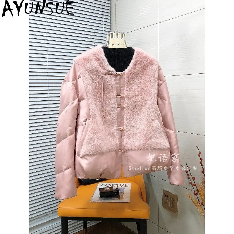 AYUNSUE Down Jackets for Woman Chinese Style Jacquard Women Winter Coat Warm Mink Fur Goose Down Jacket Woman Clothes Ropa Mujer