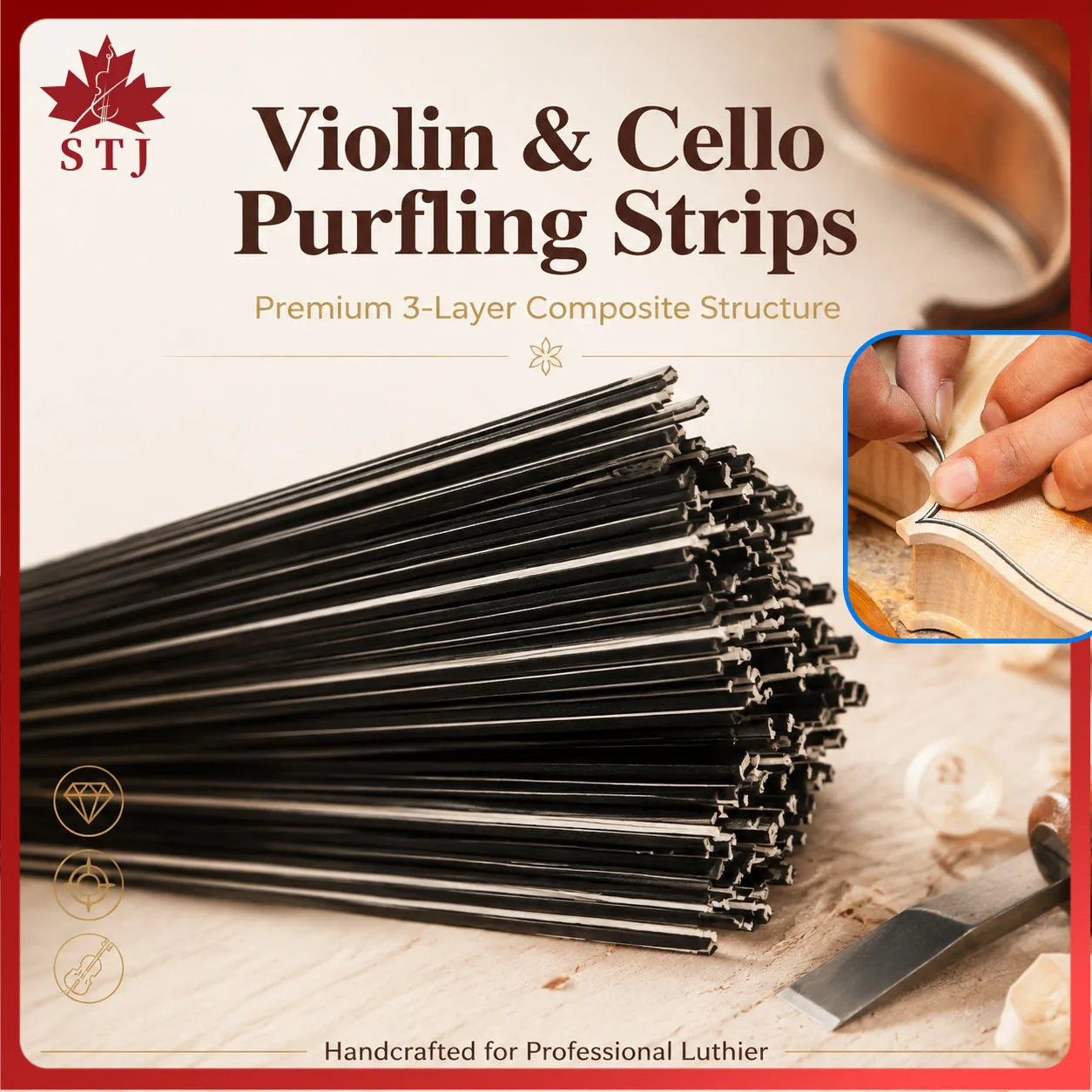 50/100pcs Maple Wood Violin Purfling Viola Cello White Black Wood Strips Bass Inlay Bar 1.2/1.3/1.8/3.1mm Repair Luthier Tools