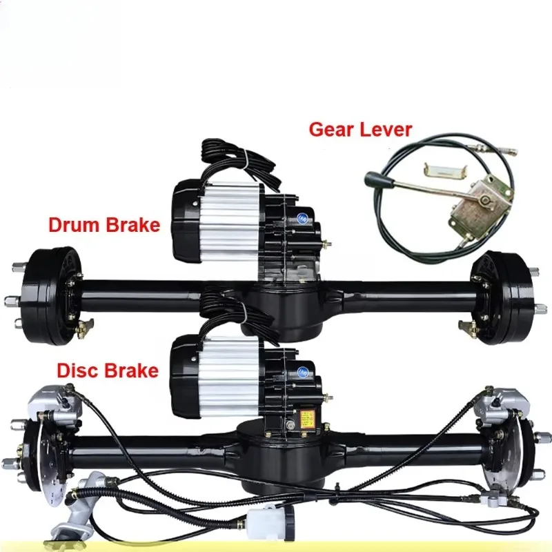 1800W 48V 60V 72v Brushless Differential Motor Drum Brake Disc Rear Axle Assembly for Electric Cart